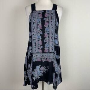 Free People Black Purple Floral Sleeveless Tunic Dress  Small